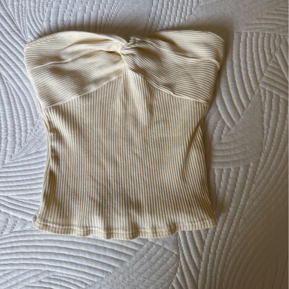 Cream Ribbed Strapless Top